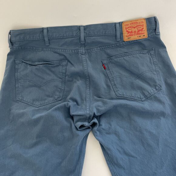 Levis 501 Jeans Mens 42x30 Button Fly Unique Blue Denim Color Workwear - Picture 9 of 10